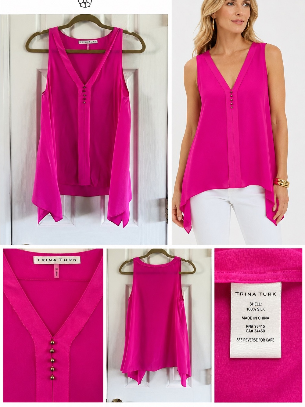 Trina Turk Silk Hankerchief Hem Tank Med NWOT $198